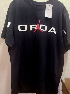 Jordan Black T-Shirt with White JORDAN Graphic and Red Jumpman
